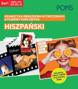 Oglądaj, ćwicz i mów z klasyką kina Gramatyka obrazkowa w ćwiczeniach i filmowy kurs języka hiszpańskiego PONS Dwie książki w pa