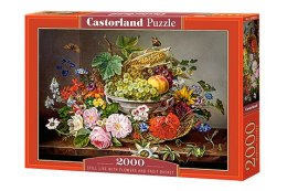 Puzzle 2000 Życie z kwiatami i koszem owoców C-200658-2