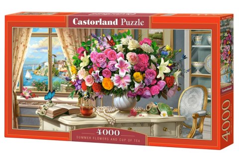 Puzzle 4000 Letnie kwiaty i filiżanka herbaty C-400263-2