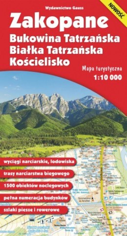 Mapa. Zakopane, Bukowina Tatrzańska, Białka Tatrzańska i Kościelisko 1:10 000 foliowana