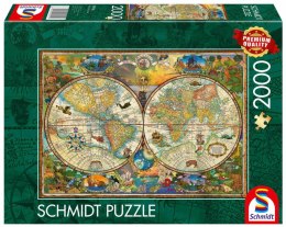 Puzzle 2000 PQ Mapa świata i mityczne stworzenia 112346