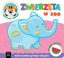 Zwierzęta w zoo. Kolorowanka z grubym obrysem, okrągłe naklejki, papierowa zabawka