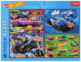 Puzzle 4x250 Wyścigowe auta Mattel Hot Wheels 13312